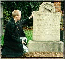 A marker at the original burial site of Edgar Allan Poe.
